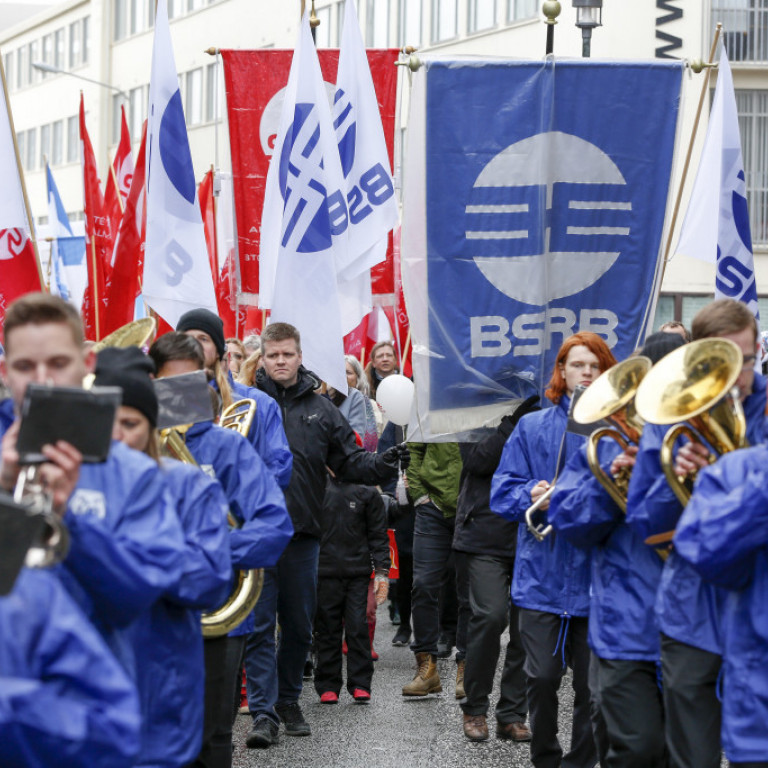 Lúðrasveitin Svanurinn leiddi þá sem gengu undir merkjum BSRB og aðildarfélaga bandalagsins