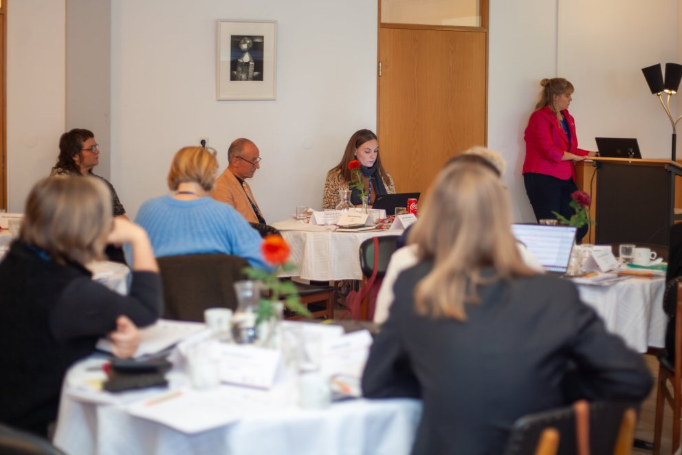 Sonja Ýr, formaður BSRB, hélt erindi á ráðstefnunni