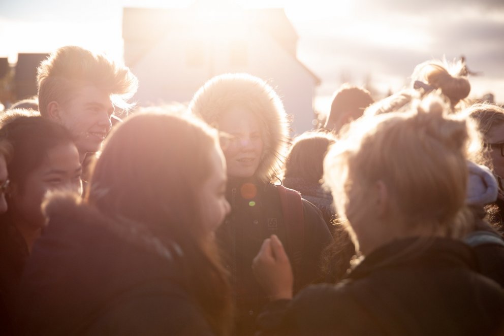 Konur hafa lengi krafist launajafnréttis, til dæmis á Kvennafrídaginn 24. október 2018.
