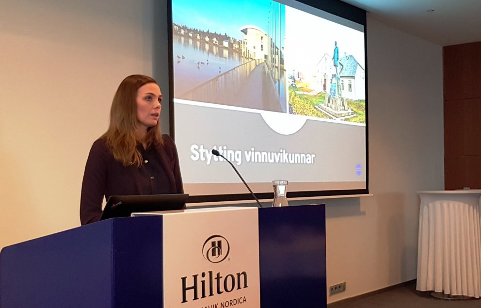Sonja Ýr Þorbergsdóttir, formaður BSRB, flutti erindi á ráðstefnunni Forskot til framtíðar í dag.