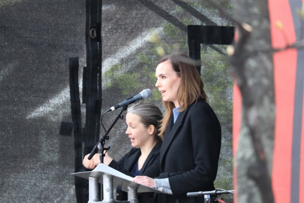 Sonja Ýr Þorbergsdóttir, formaður BSRB, var einn ræðumanna á baráttufundi á Ingólfstorgi í dag.