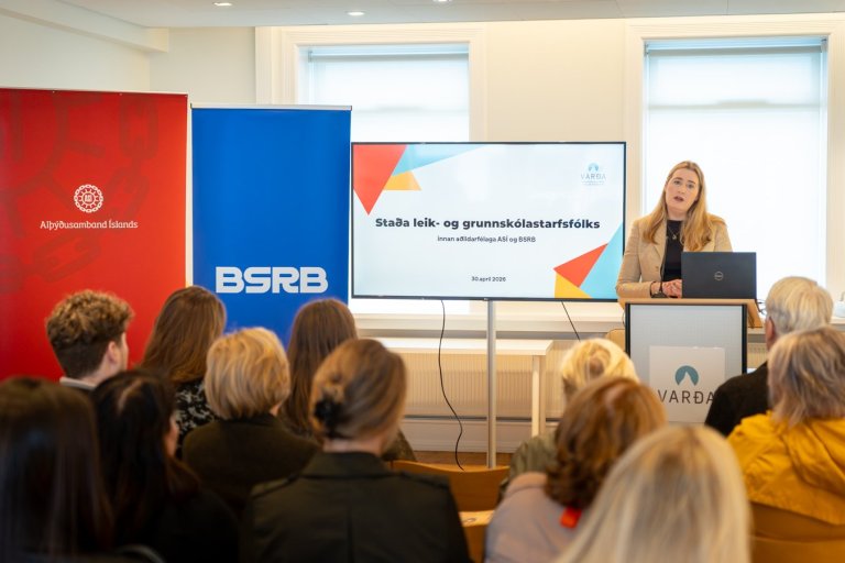Kristín Heba Gísladóttir, framkvæmdastjóri Vörðu kynnir niðurstöður skýrslunnar