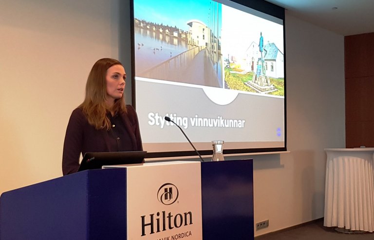 Sonja Ýr Þorbergsdóttir, formaður BSRB, flutti erindi á ráðstefnunni Forskot til framtíðar í dag.