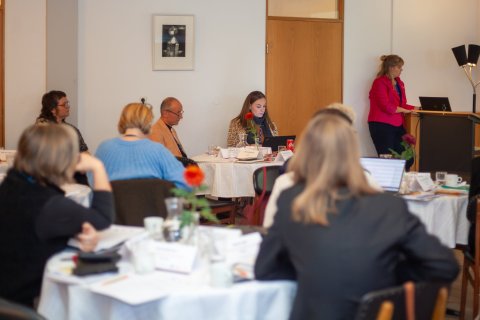 Sonja Ýr, formaður BSRB, hélt erindi á ráðstefnunni