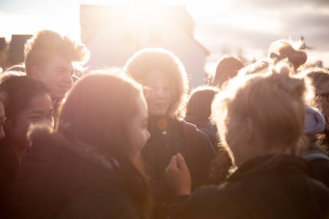 Konur hafa lengi krafist launajafnréttis, til dæmis á Kvennafrídaginn 24. október 2018.