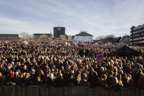 Frá Kvennaverkfallinu 2023, stærsta útifundi Íslandssögunnar