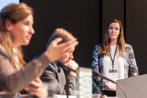 Sonja Ýr Þorbergsdóttir, formaður BSRB, stýrði einni af málstofum ráðstefnunnar.
Mynd: Forsætisráðu…