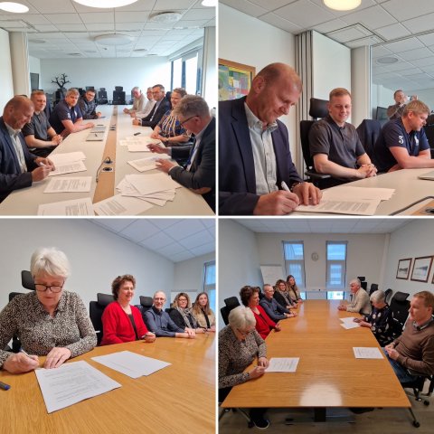 Frá undirritun nýrra kjarasamninga í húsnæði ríkissáttasemjara í dag